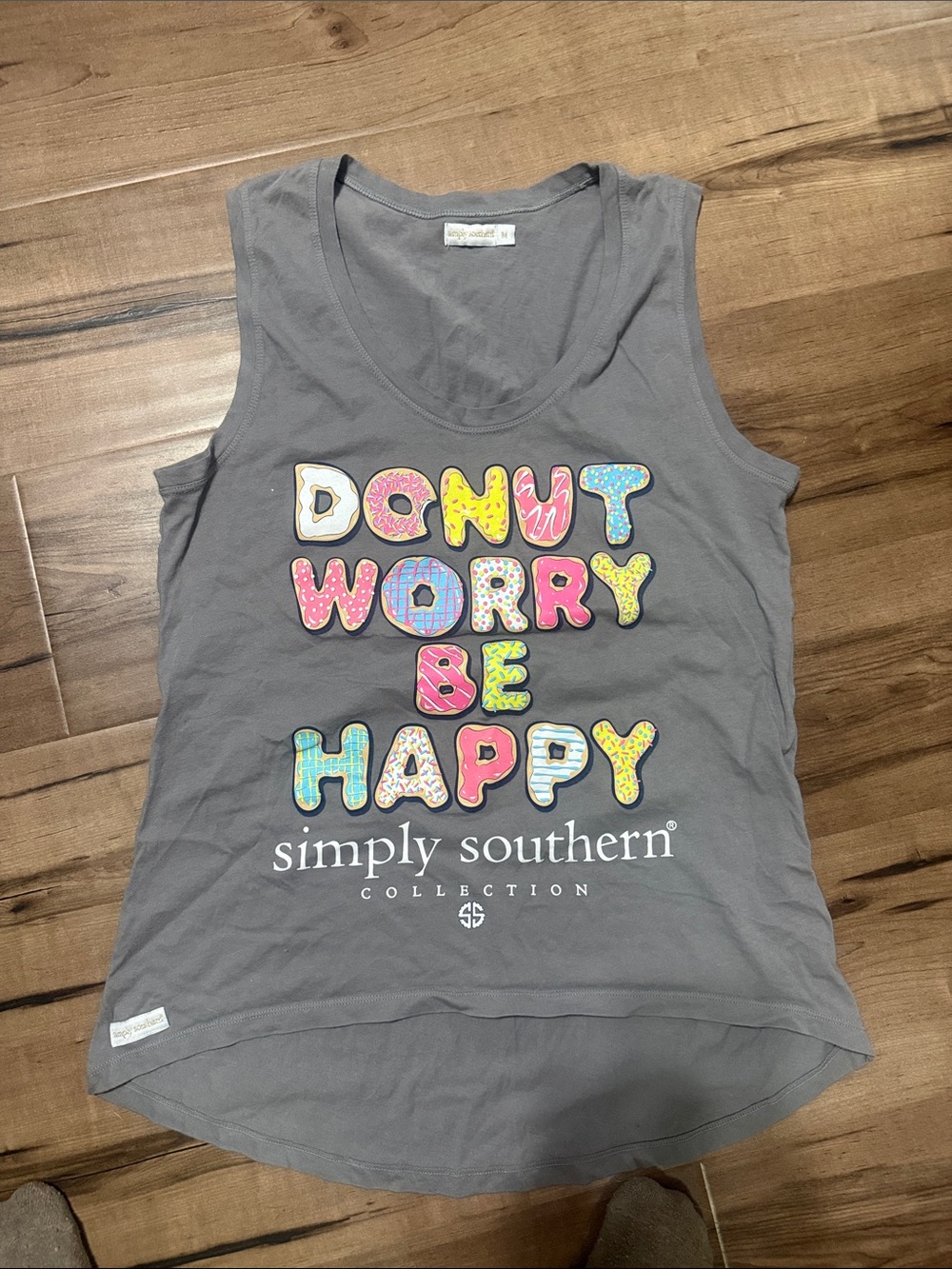 Simply Southern Gray Donut Worry Be Happy Graphic Tank